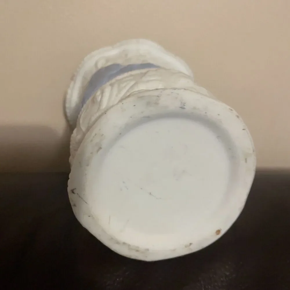 Vintage White Bisque Porcelain Cameo Pen Holder, Victorian Lady Blue Cameo Vase